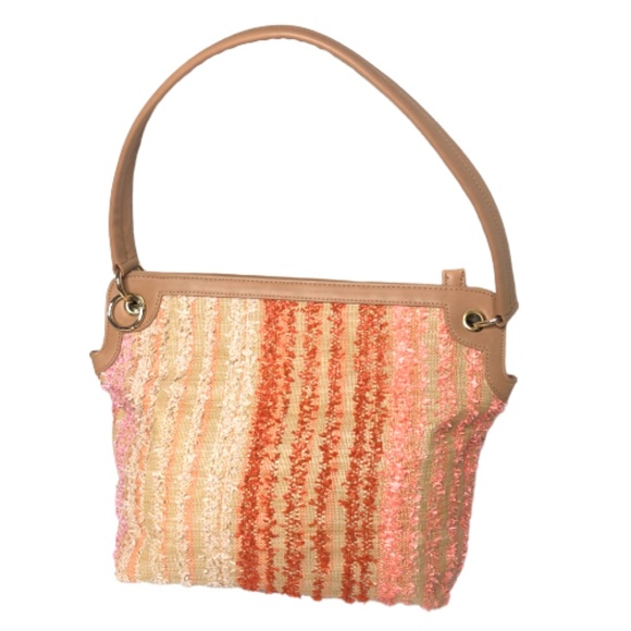 Juniper + Lime Striped Coral Peach Cream Handbag - Picture 1 of 8